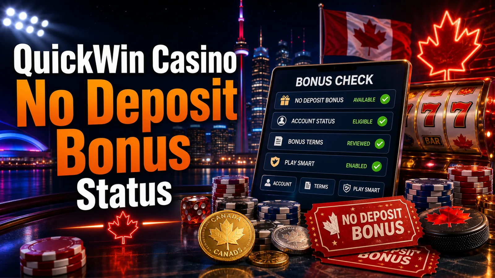QuickWin Casino No Deposit Bonus Status content banner
